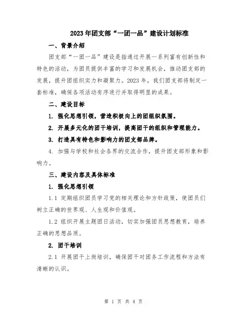 2023年团支部“一团一品”建设计划标准