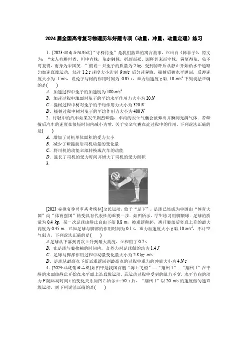 2024届全国高考复习物理历年好题专项(动量、冲量、动量定理)练习(附答案)