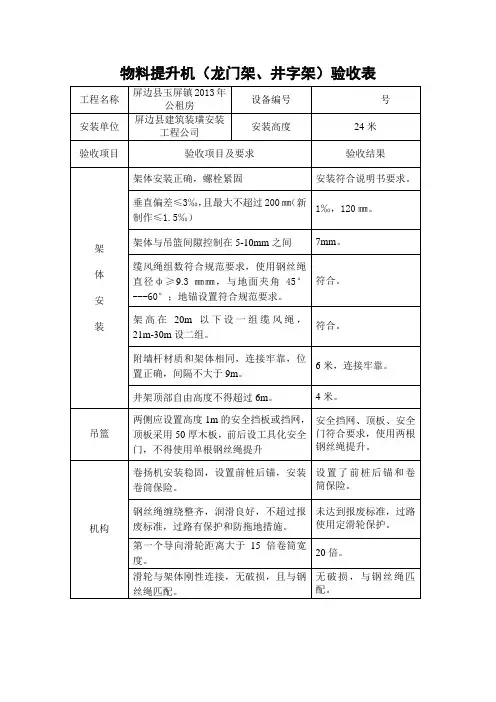 物料提升机验收表