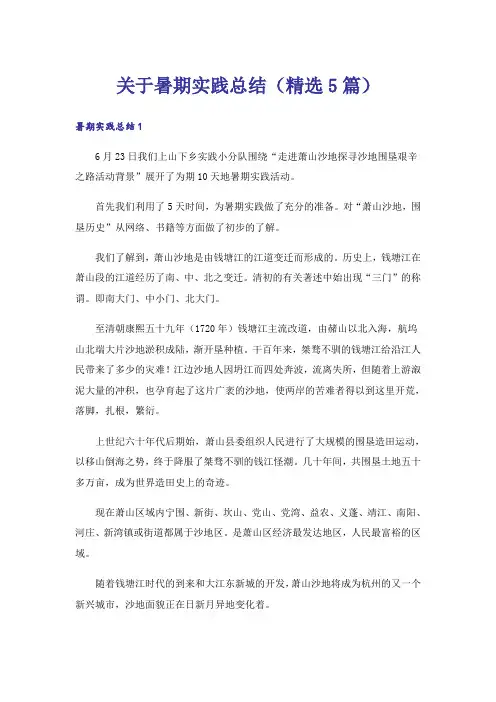 关于暑期实践总结(精选5篇)