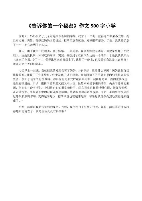 《告诉你的一个秘密》作文500字小学