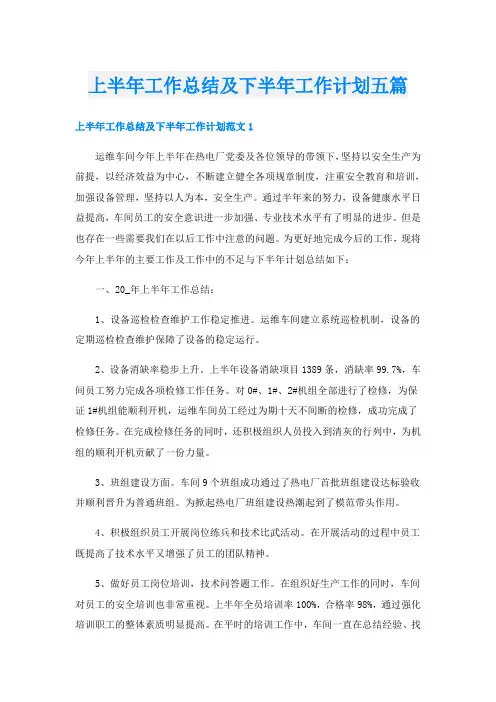 上半年工作总结及下半年工作计划五篇