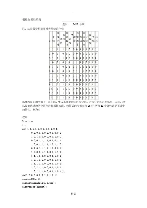 属性约简(MATLAB算法)有实例有讲解