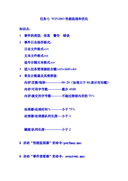 任务七 WIN2003性能监视和优化