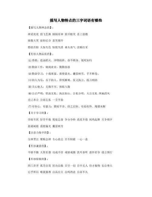 描写人物特点的三字词语有哪些