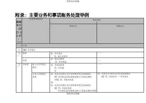 政府会计制度主要业务和事项账务处理举例之欧阳家百创编