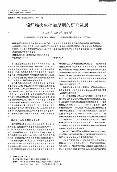 棉纤维次生壁加厚期的研究进展