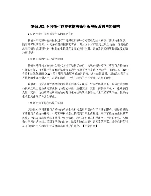 镉胁迫对不同菊科花卉植物植株生长与根系构型的影响