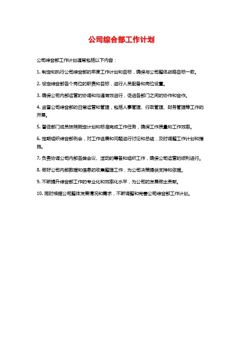 公司综合部工作计划