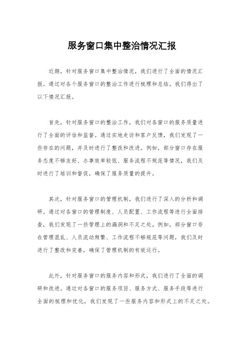 服务窗口集中整治情况汇报