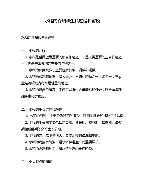 水稻的介绍和生长过程和解说