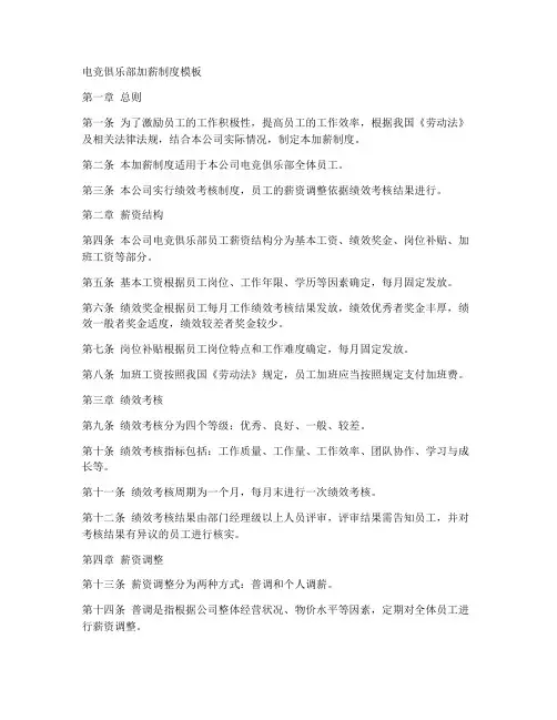 电竞俱乐部加薪制度模板