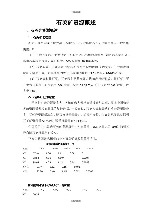 石英矿资源概述