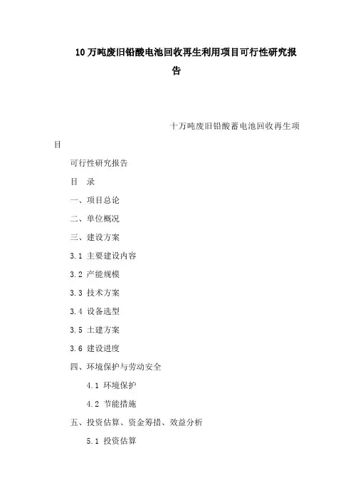 10万吨废旧铅酸电池回收再生利用项目可行性研究报告(可编辑)