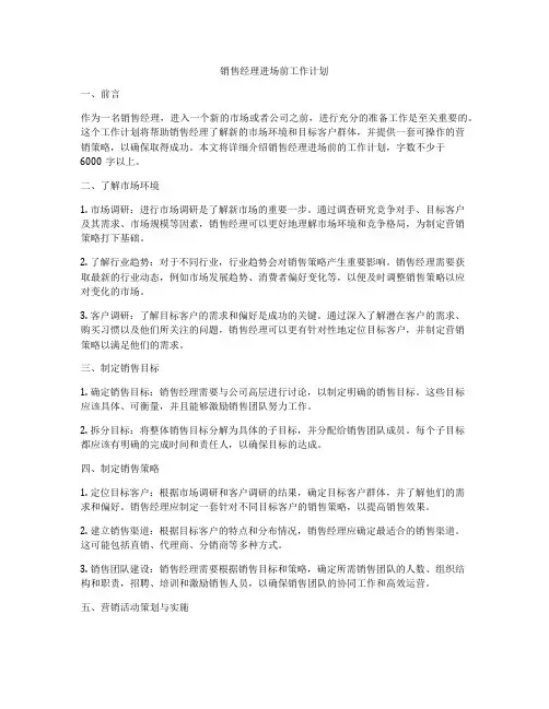 销售经理进场前工作计划