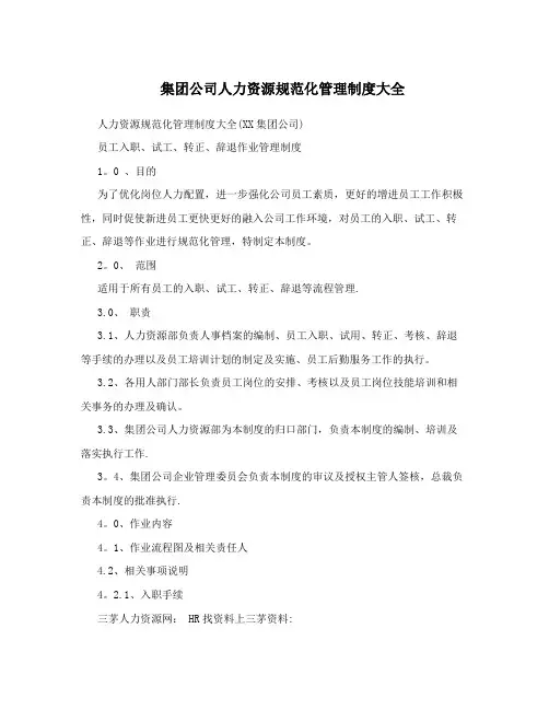 集团公司人力资源规范化管理制度大全
