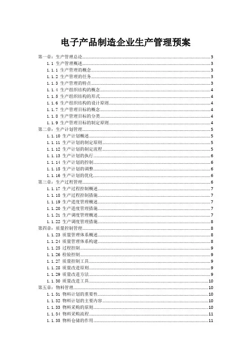 电子产品制造企业生产管理预案