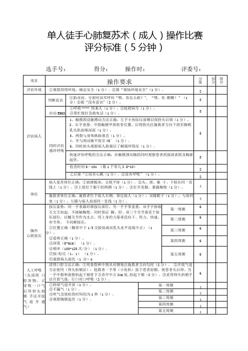 成人徒手心肺复苏评分标准