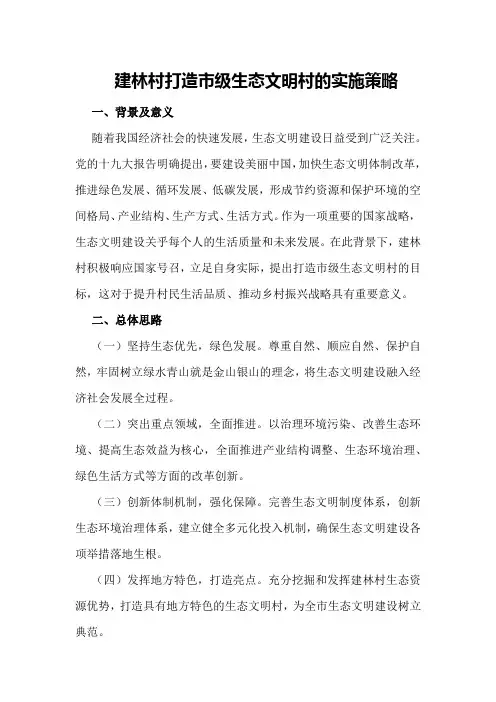 建林村打造市级生态文明村的实施策略