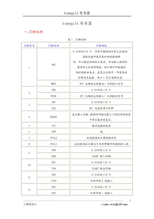 ATMEGA16的寄存器详细说明