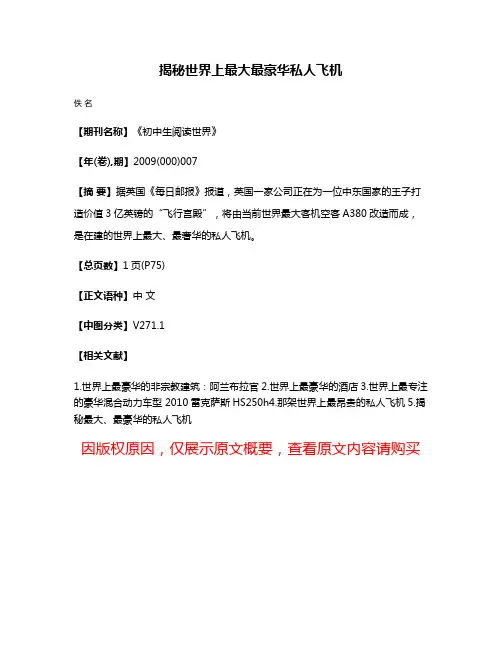揭秘世界上最大最豪华私人飞机