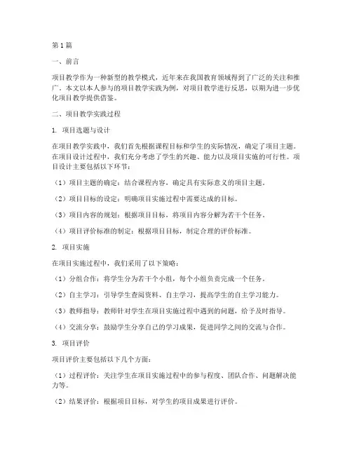 项目教学实践反思(3篇)