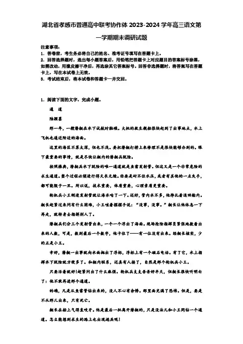 湖北省孝感市普通高中联考协作体2023-2024学年高三语文第一学期期末调研试题含解析