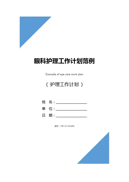 眼科护理工作计划范例