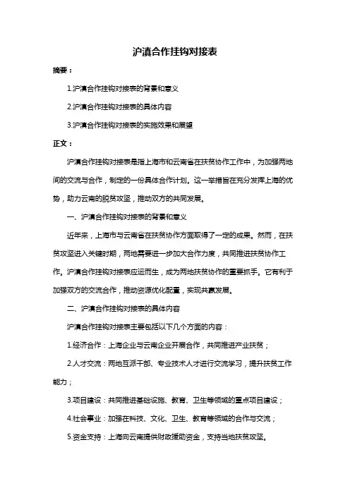 沪滇合作挂钩对接表