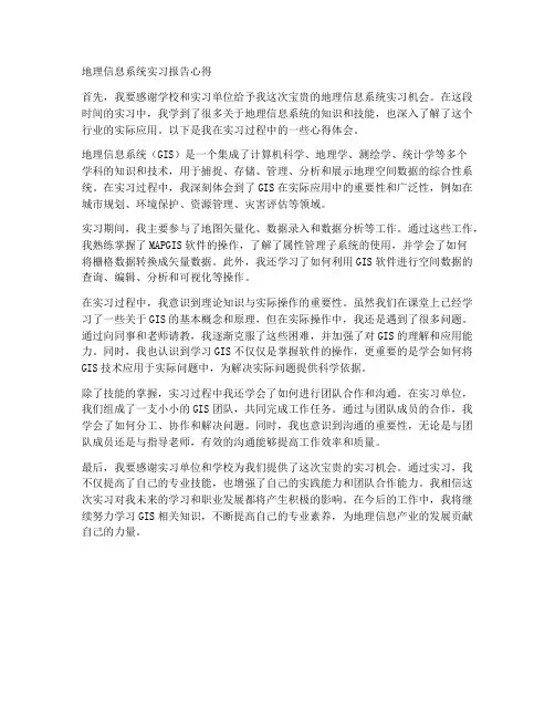 地理信息系统实习报告心得