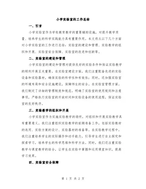小学实验室的工作总结