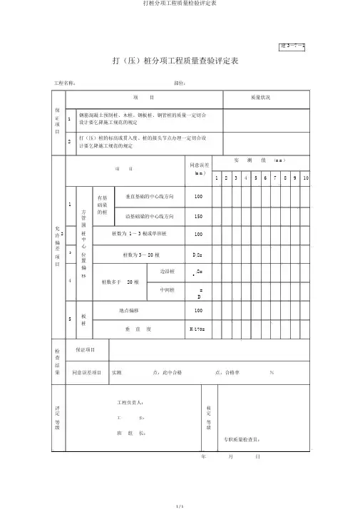 打桩分项工程质量检验评定表