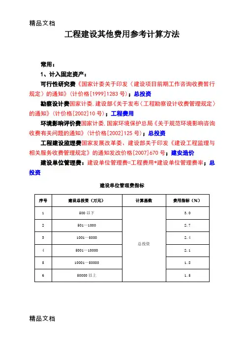 (整理)工程建设其他费用参考计算方法
