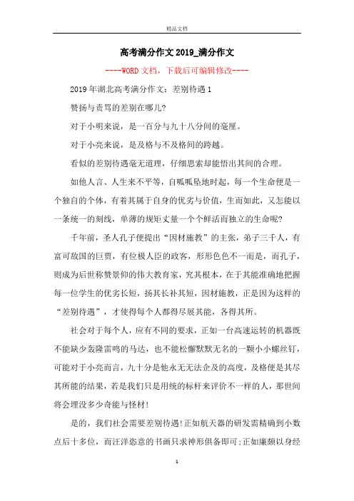高考满分作文2019_满分作文
