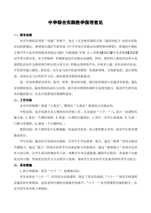 中学综合实践教学指导意见