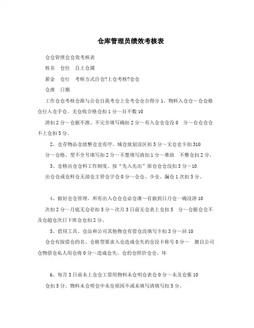 仓库管理员绩效考核表