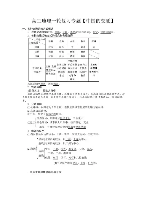 高三地理一轮复习专题【中国的交通】