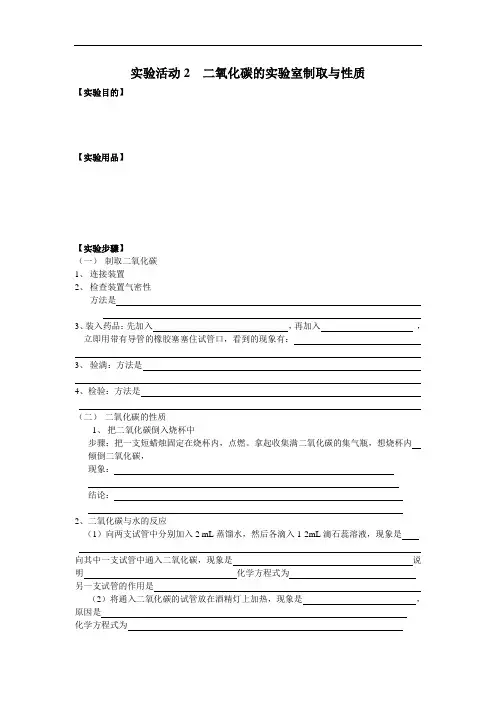 实验活动2 二氧化碳的实验室制取与性质