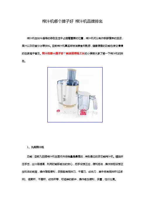 榨汁机哪个牌子好 榨汁机品牌排名