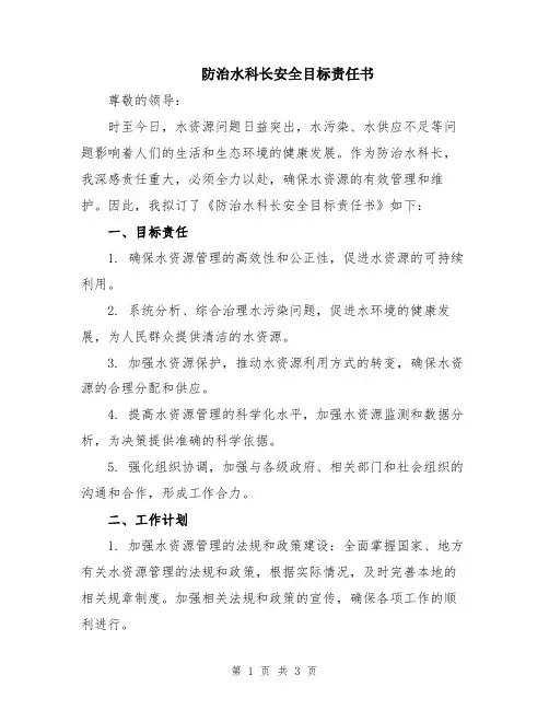 防治水科长安全目标责任书