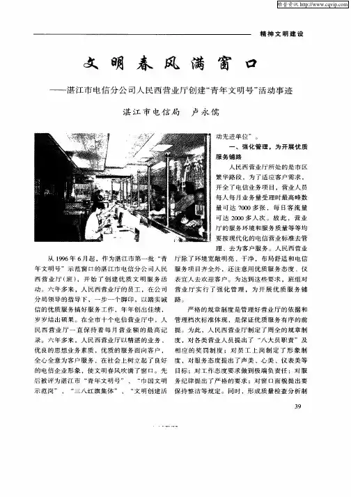 文明春风满窗口—湛江市电信分公司人民西营业厅创建“青年文明号”活动事迹