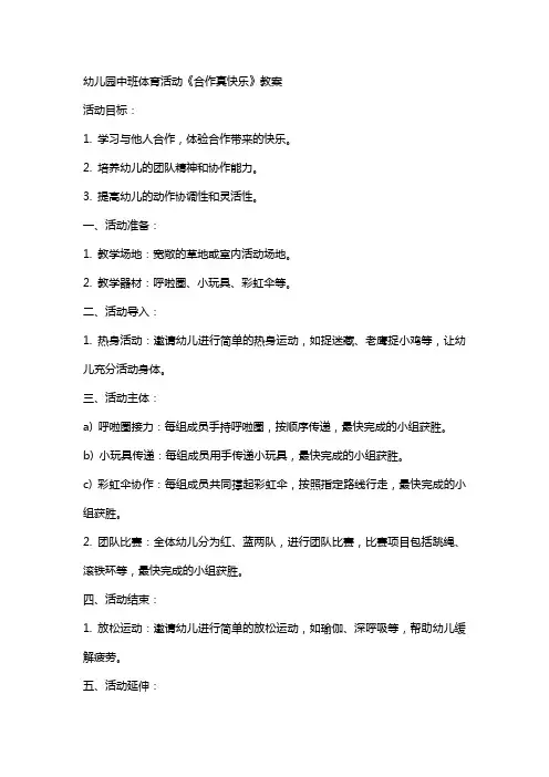 幼儿园中班体育活动《合作真快乐》教案