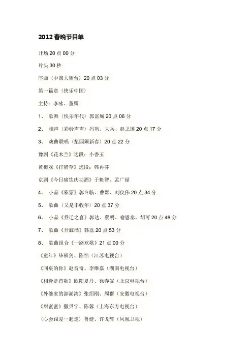 2012春晚节目单