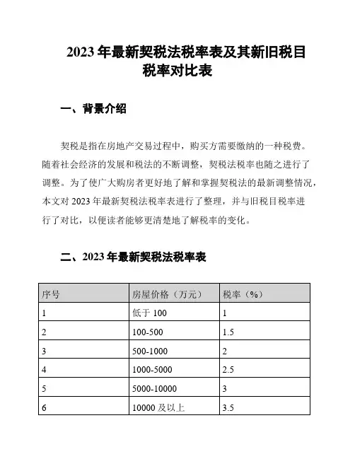 2023年最新契税法税率表及其新旧税目税率对比表