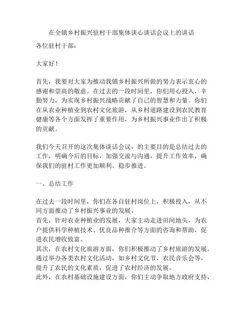 在全镇乡村振兴驻村干部集体谈心谈话会议上的讲话