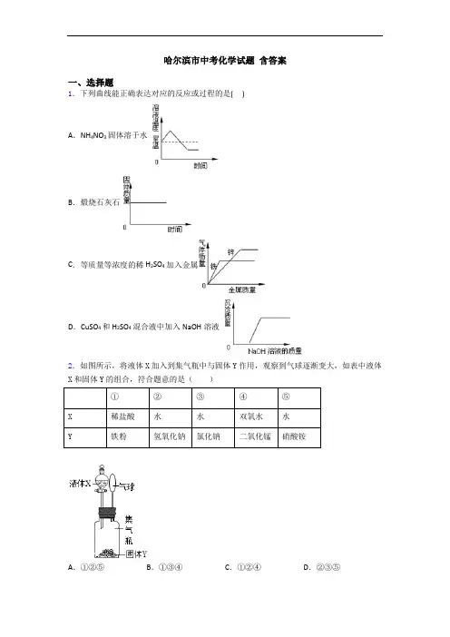 哈尔滨市中考化学试题 含答案