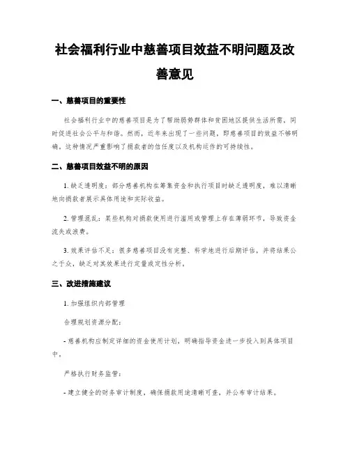 社会福利行业中慈善项目效益不明问题及改善意见