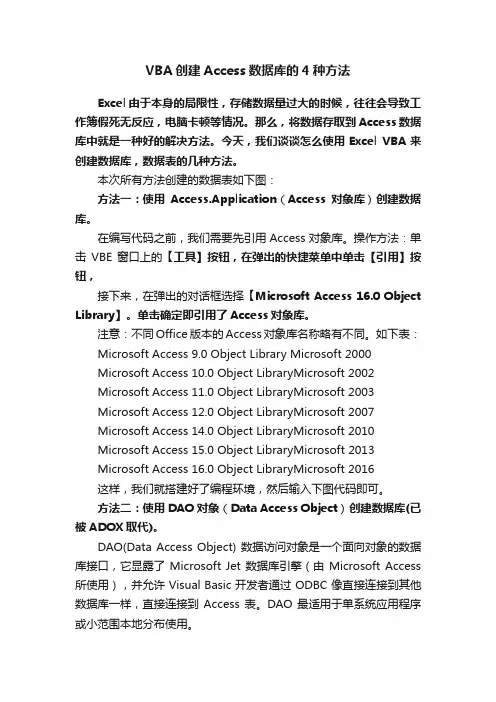 VBA创建Access数据库的4种方法