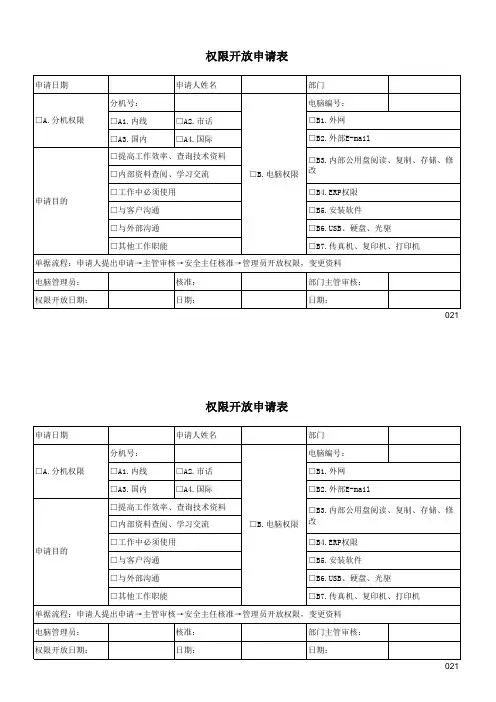 权限开放申请表