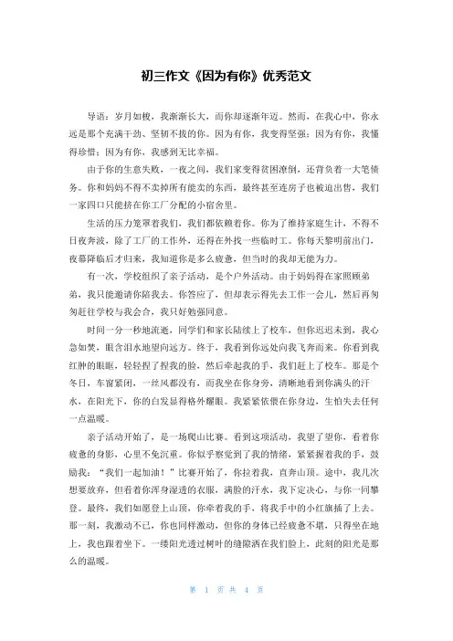 初三作文《因为有你》优秀范文